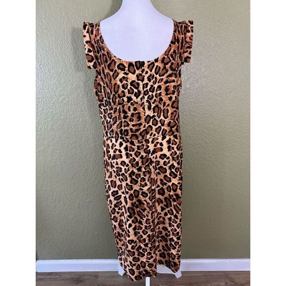 Lady De Couture Women's 2X Wrap Front Leopard Print Midi Brown Vintage Mobwife - Picture 4 of 6